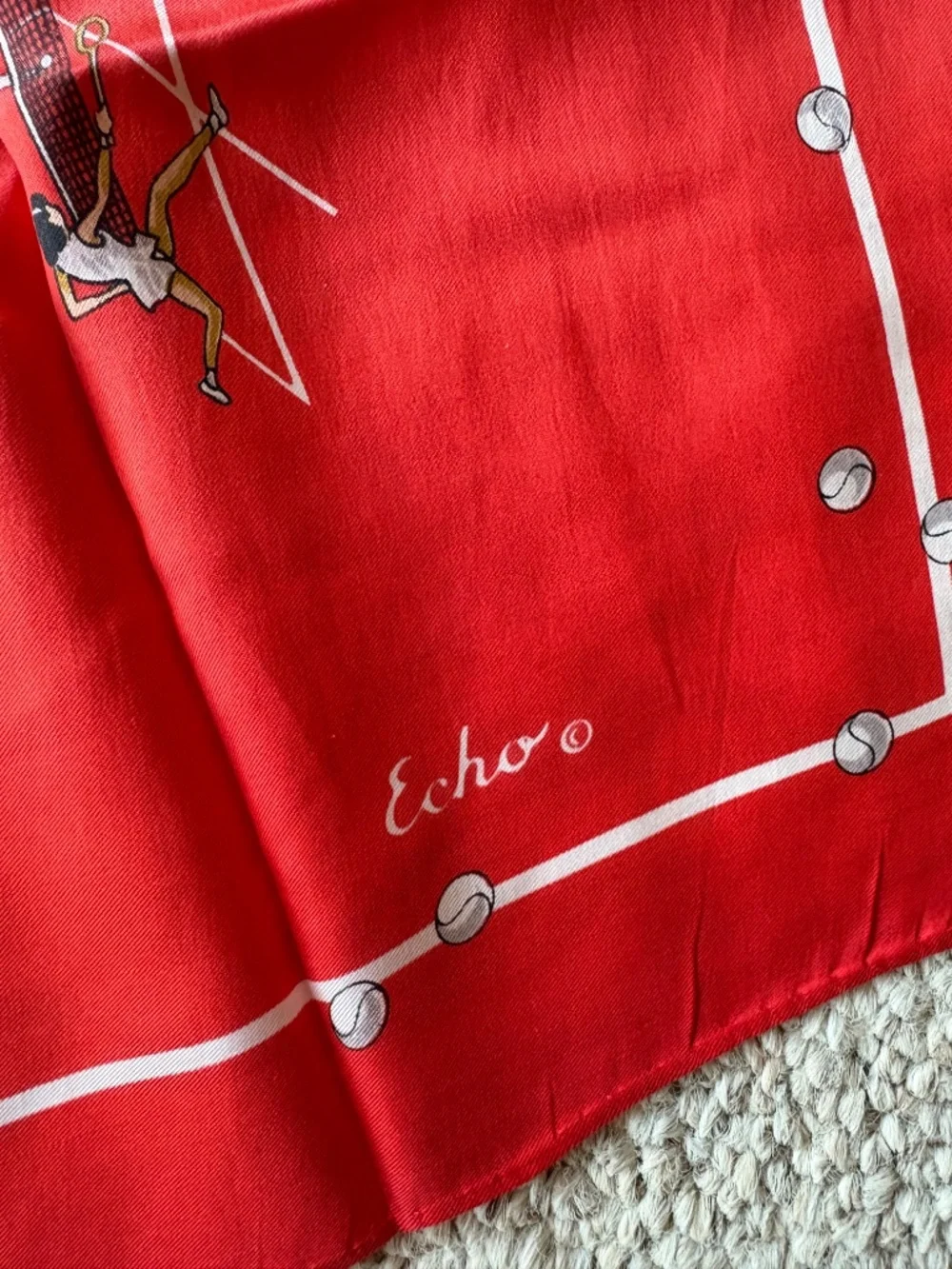 Vintage Echo Tennis Silk Scarf | Country Club Preppy Tennis Motif Chic Glam